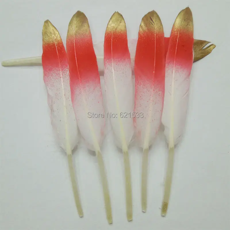 Gold/Red/White Feathers,Gold Dipped Dream Catcher Feathers,Wedding Decorations,Feather Embellishments, 50pcs/lot