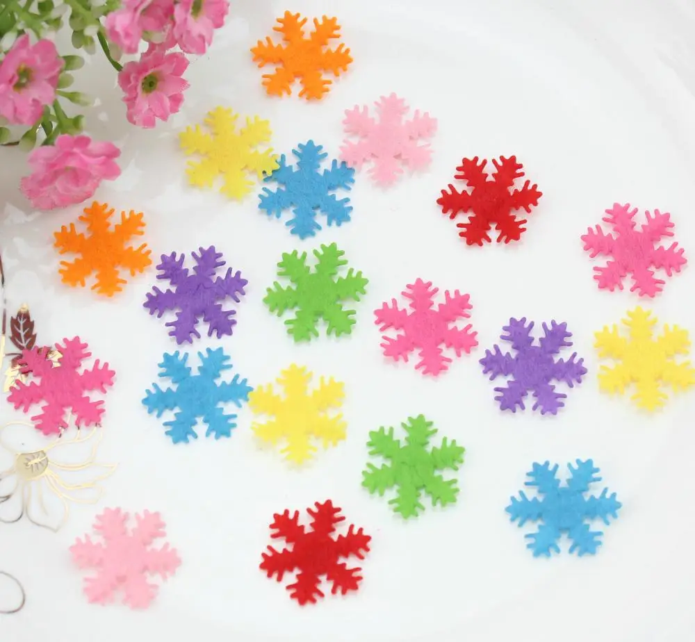 2000pcs rainbow color felt pack Die Cuts snowflakes shape nonwoven applique confetti 22mm non-woven felt snowflake