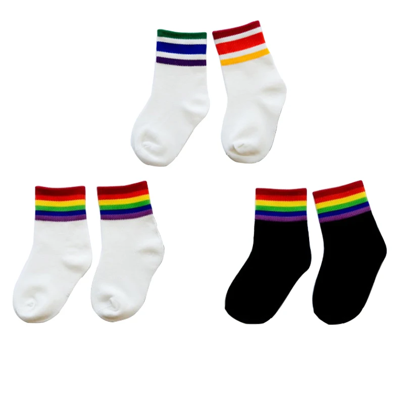 baby girls knee rainbow socks striped colored white cotton child high sock kid toddler boy girl summer football sport long socks