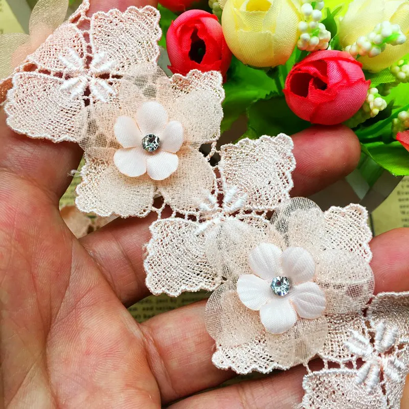 GXINUG 1 Yard Diamond Sun Flower Organza Handmade Embroidered Lace  Trim Ribbon 3-Layered Applique Dress DIY Sewing Craft