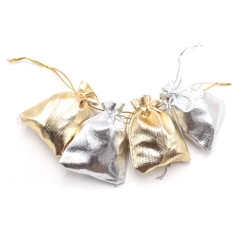 Custom 7x9cm 100pcs lot Siver Gold Organza Bags Jewelry Packaging&Display Necklace Display Drawstring Pouch Jewelry Small Pouch