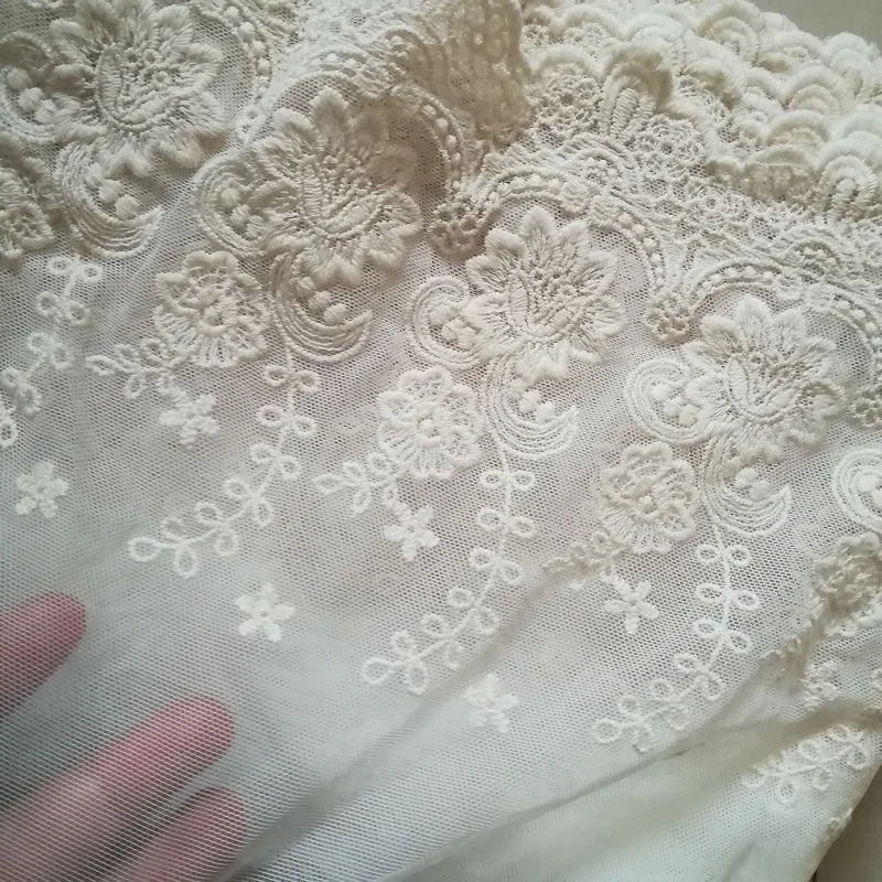 Good quality embroidered flower lace trimming cotton floral mesh embroidery lace applique beige/white/black X150