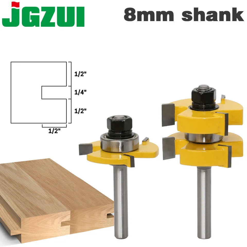 2pc 8mm 1/4Shank Tongue & Groove Router Bit Set - Large Stock up to 1-1/4