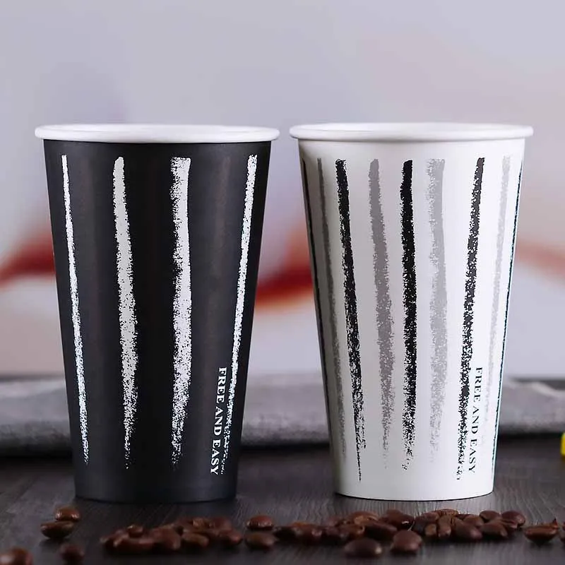 16oz Thicken Food Grade Paper Coffee Cup Disposable Mix Color Milk Tea Cups Striped Couple Paper Bottle Hot And Cool Drinkware