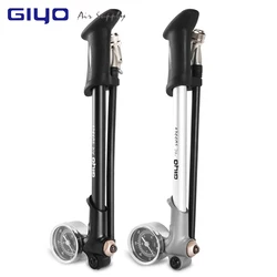 GIYO Bicycle Pump With Gauge High Pressure Hand Mini Pump Hose Air Inflator Schrader Cycling Fietspomp Shock Fork Tire Bike Pump