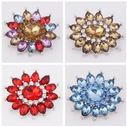 Hot KZ1169 Charm Flower Rhinestone Fashion 18mm snap buttons fit DIY snaps Bangles necklaces jewelry wholesale trendy women