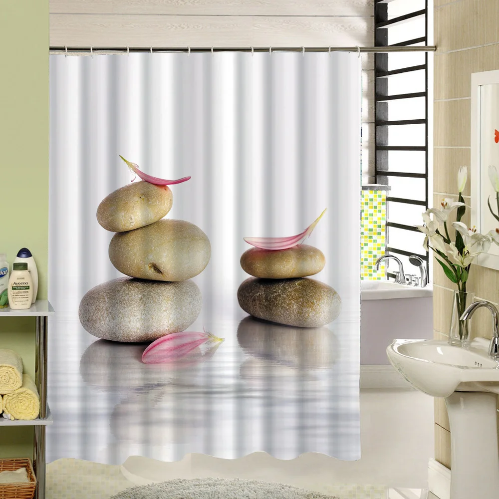 Stone Garden Zen Shower Curtain 180X180cm Waterproof Textile Polyester SPA Fabric Mildew Bath Accessory