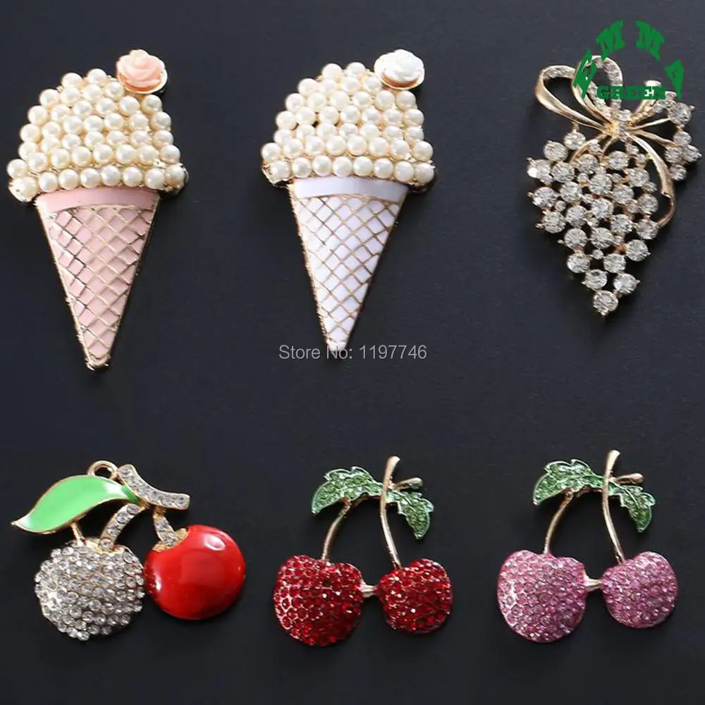 Ice Cream Pendant for Jewelry making Rhinestone Charm Pendants Embellishment Button Charms 10pcs Cherry Charms for Scrapbooking