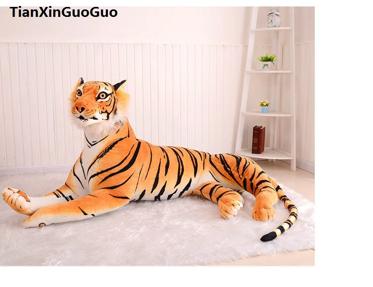 large 130cm lovely yellow tiger plush toy simulation prone tiger hugging pillow birthday gift s0036