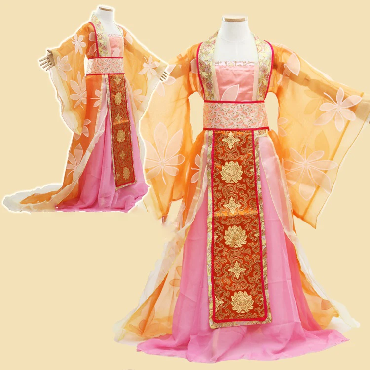 Disfraz naranja de la dinastía Tang emperatriz para niña, traje de Baile de Princesa Hanfu, Cosplay de actuación de escenario para el Día de los niños