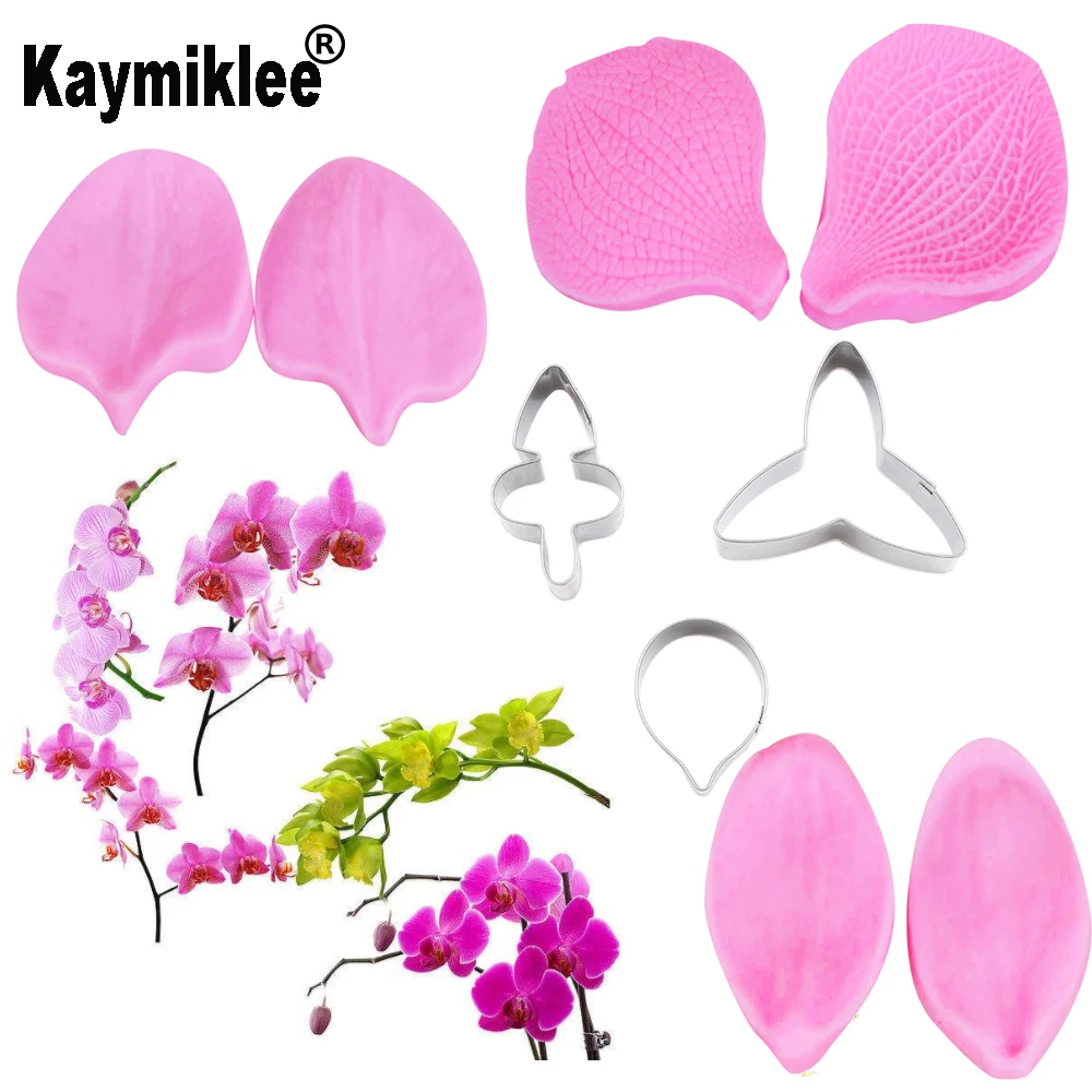 Orchid Petal Veiner &Cutter Flower Silicone Mold Gumpaste Sugarcraft Fondant Mould Cake Decorating Tools CS183