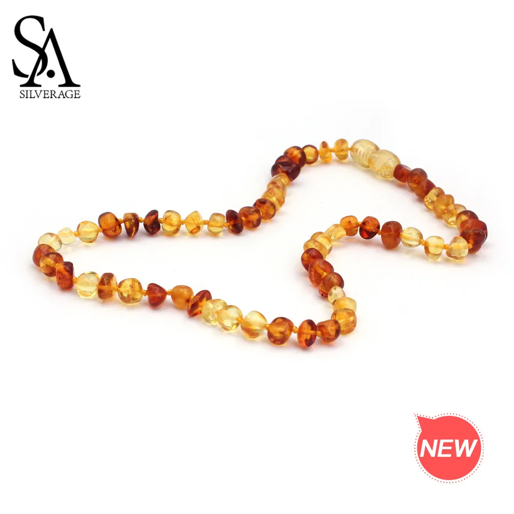 SA SILVERAGE Natural Amber Round Ball Chain Necklaces for Woman Adult Beads Necklace Women Multicolor Necklaces Fine Jewelry