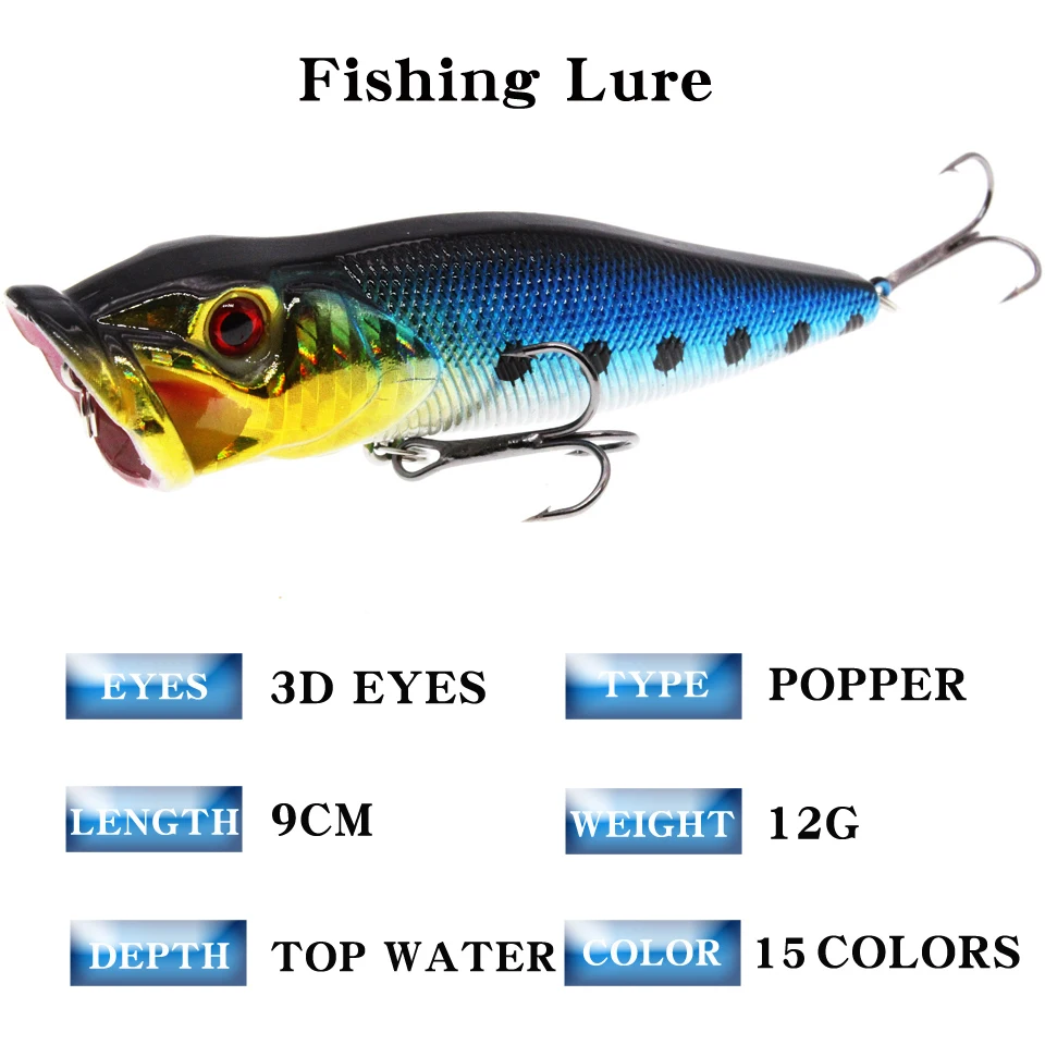 LEOSPORT New Arrival 9.5cm/12g 1 pcs Big Popper Fishing Lures 3d Eyes Bait Crankbait Wobblers Tackle Isca Poper Japan