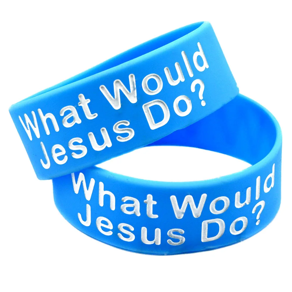 1 Stück Blaues 1 Zoll Breites WWJD Bibel-Armband „Was Würde Jesus Tun“ Silikon-Gummi-Armband – Detail 5