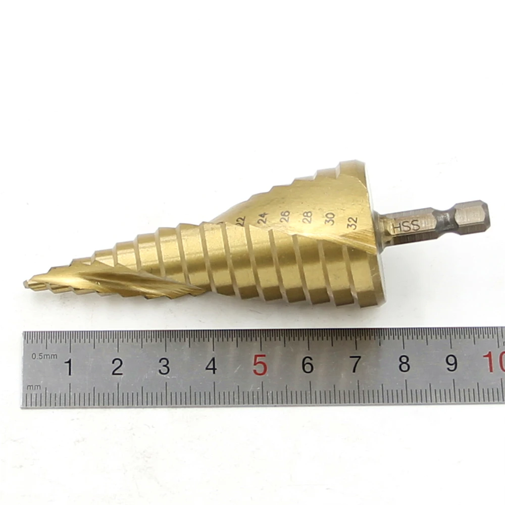HSS Step 4241 Drill Bits 4mm-32mm Spiral groove Power Tools 1/4'' hex shank Wholesale Price 15 steps metal Drilling Titanium