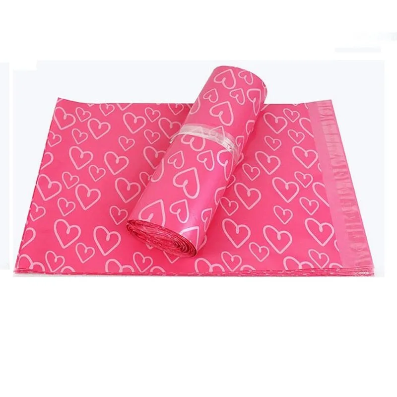 500Pcs/lot Pink Heart pattern Plastic Post Mail Bags Poly Mailer Self Sealing Mailer Packaging Envelope Courier express bag