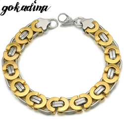 Gokadima Men Bracelet Gold Color Stainless Steel Flat Byzantine Chain bracelet for Christmas gift Hip Hop Jewelry