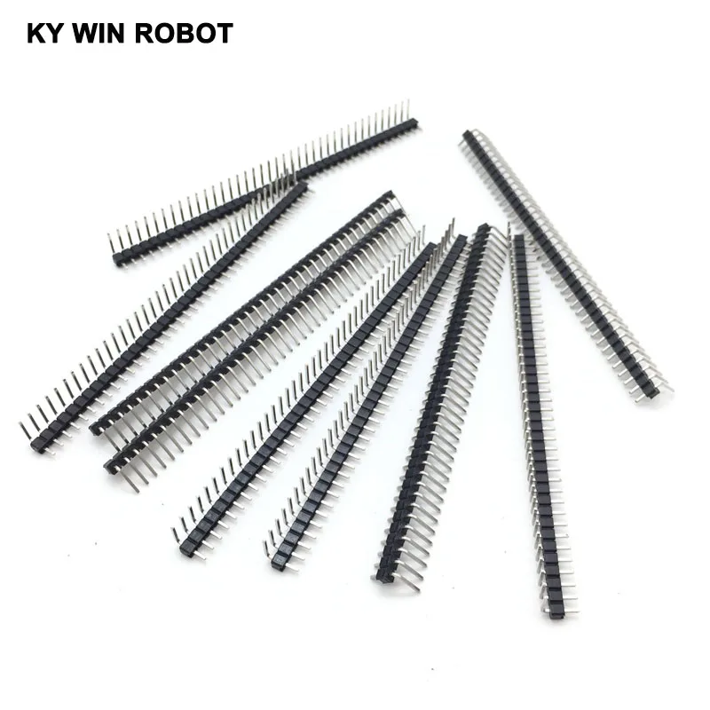 

Hot Sale 10pcs 40 Pin 1x40 Single Row Male 2.54mm Breakable Pin Header Right Angle Connector Strip bending