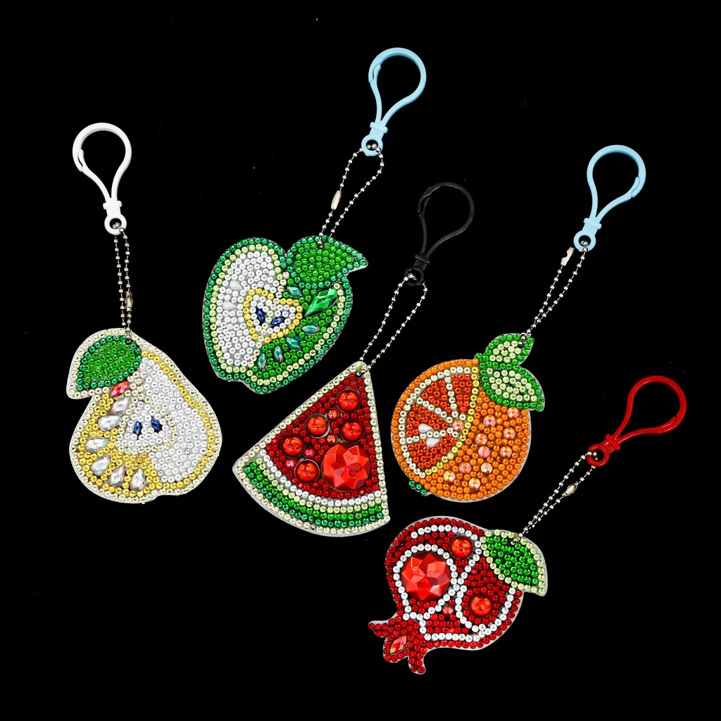 5pcs  Resin Keychain Cute Cartoon Fruit 5D Diamond Painting Key Ring for Lovely Women Bag Jewelry Handmake Gifts