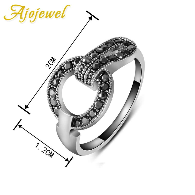 Ajojewel Black Rhinestone Round Simple Ring Retro For Women Vintage Jewelry Accessories Fashion Gifts