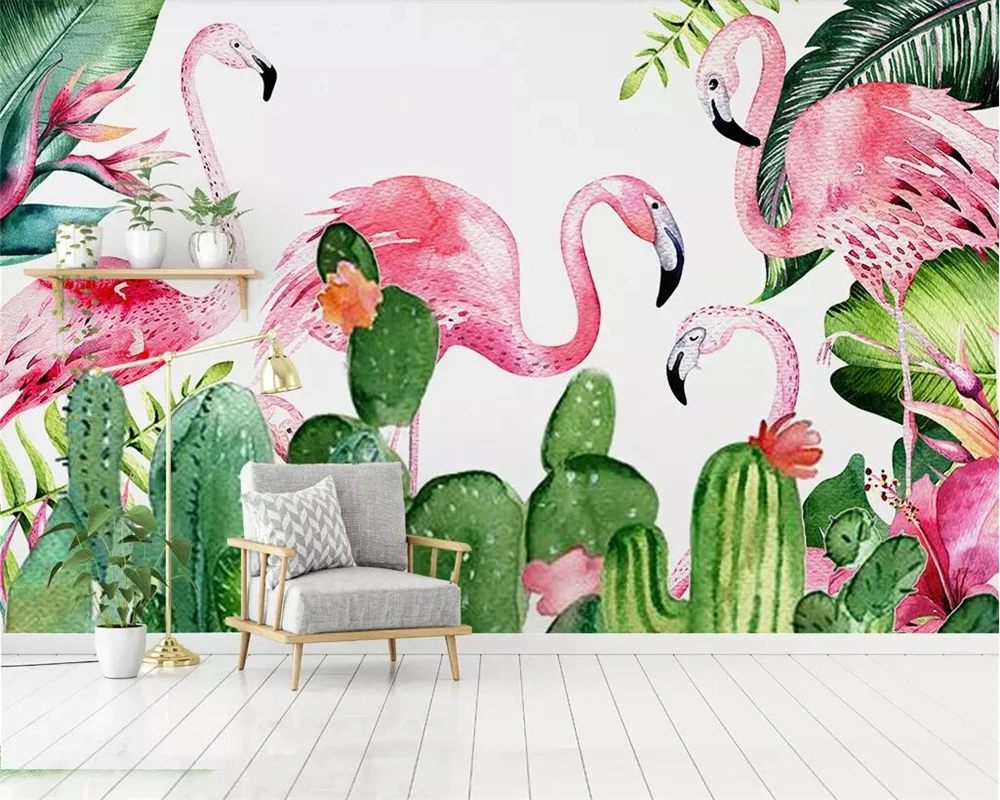 

Custom wallpaper flamingo rainforest refreshing living room bedroom children's room TV mural 3d wallpaper background