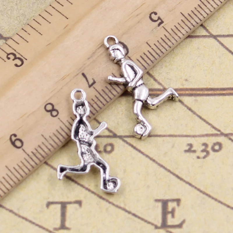 50pcs Charms Football Sporter Soccer Player 23x13mm Tibetan Pendants Antique Jewelry Making DIY Handmade Craft