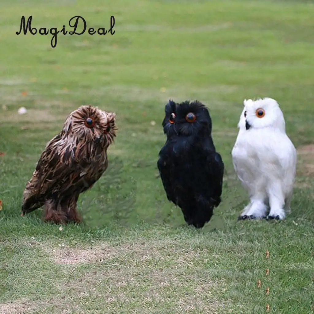 MagiDeal Fake Artificial Owl Bird Feather Realistic Taxidermy Home Garden Decor White Garden Crafts Decorations Accessories