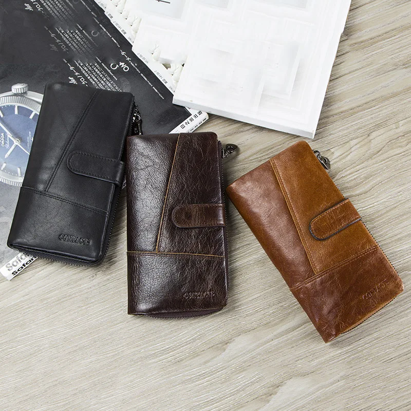 CONTACT'S Leather Long Men Wallets Quality Clutch Bag Wallet Design Credit Card Holder Purse Coin Pockets business Male wallets