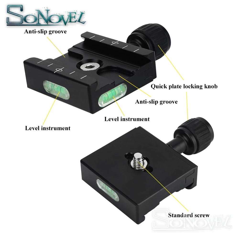 QR-50 Square Clamp Adapter Plate with Gradienter for Quick Release Plate for tripod Ball Head Arca Swiss RRS Wimberley