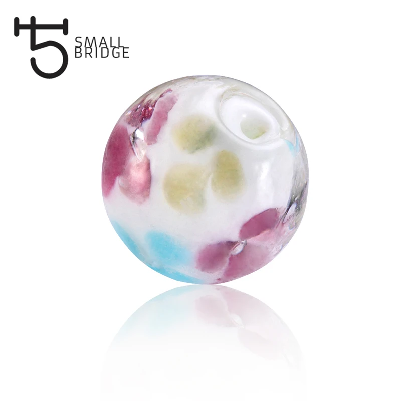 14mm Murano Flower Lampwork Glass Beads for Jewelry Making Women Diy Bracelet Perles Loose Transparent Round Beads L301