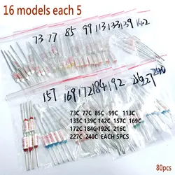 16 Values=80pcs Assortment Kit Thermal Fuse 10A 250V Thermal Cutoffs 73C degree - 240C Degree Temperature Fuse Switch RY-113 240