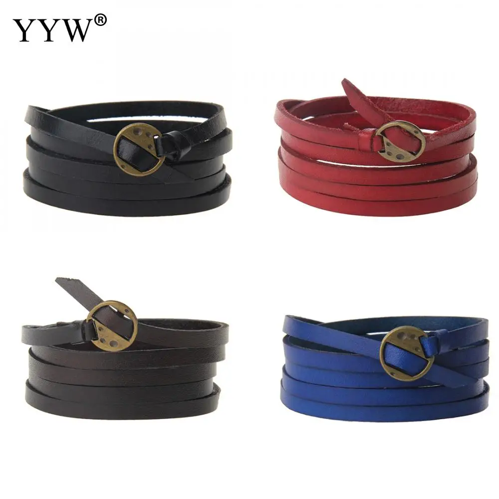 Handmade Multilayer PU Leather Snap Button Charm Bracelet Men Women Vintage Long Bracelets Bangles Male Female Wristband Jewelry