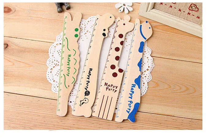 4 PC/Lot Cute Funny Animal-like Wooden Ruler, Giraffe & Hippo & Crocodile & Leopard,CZ00002