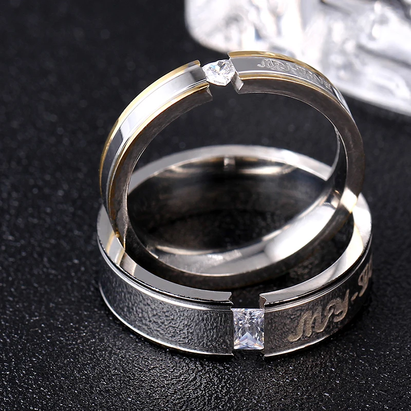 CZ Couple Ring Titanium lovers ring shining crystal drill titanium steel couple rings wedding ring