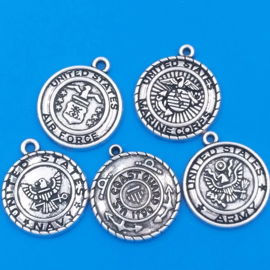 MIXED 30pcs Alloy Metal United States Military Collection Charms Army Navy Air Force Coast Guard Pendant