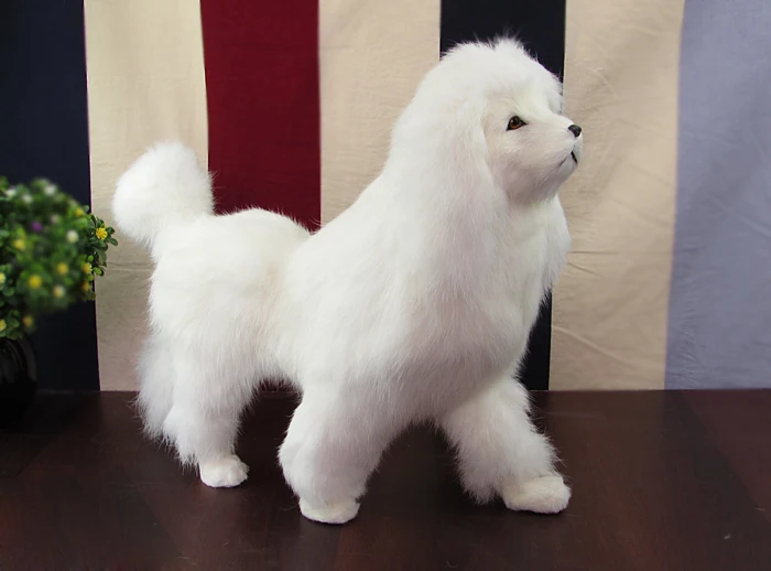 simulation dog poodle toy model standing pose 37x12x26cm, plastic&fur white poodle handicraft,home decoration toy gift w5870