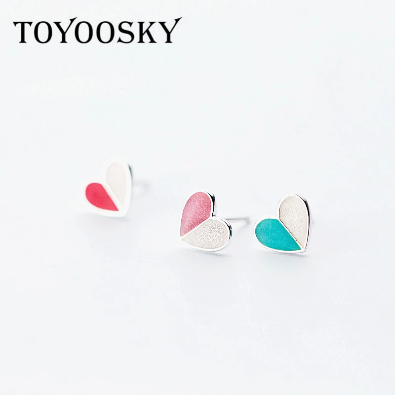 TOYOOSKY Cream Color Heart Design Stud Earrings Jewelry Gift For Girls Kids Lady Party 925 Sterling Silver Support Dropshipping