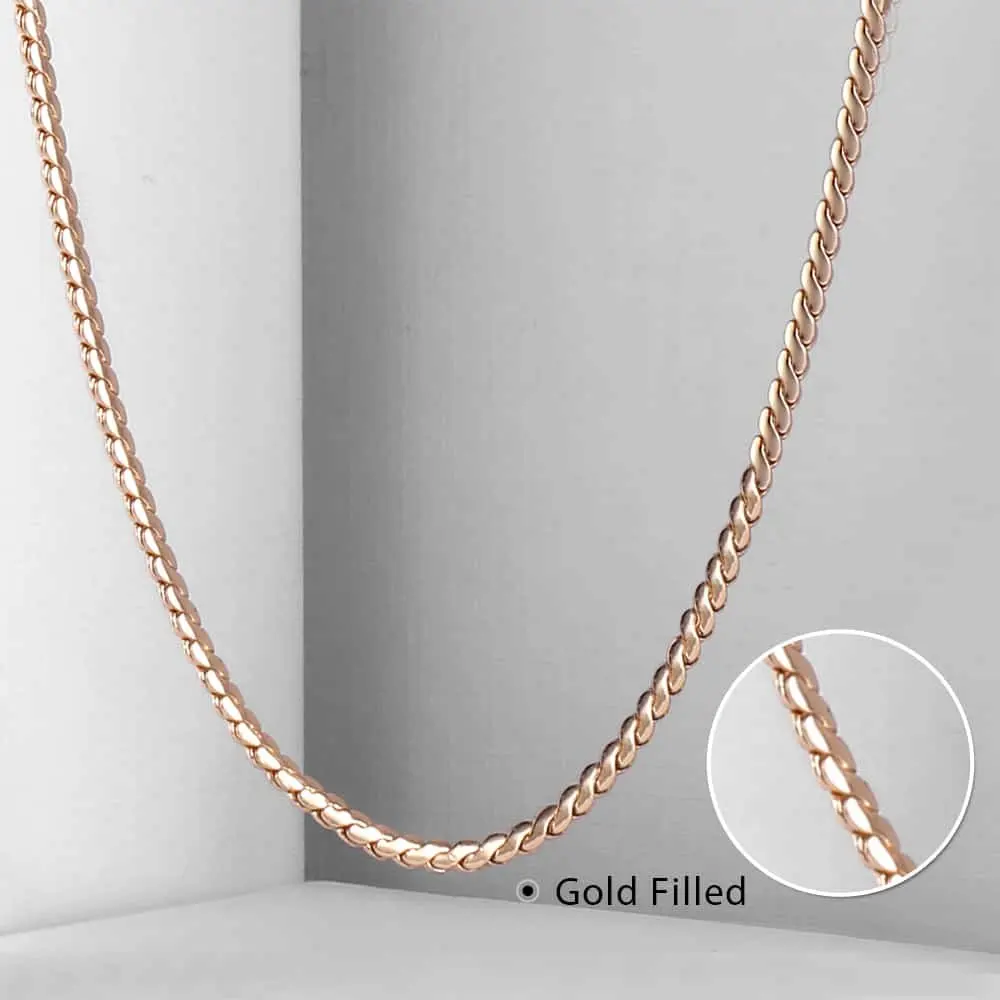 2mm Thin Women Girl 585 Rose Gold Color Serpentine Link Herringbone Chain Necklace Elegant Jewelry 20-24inch CN16