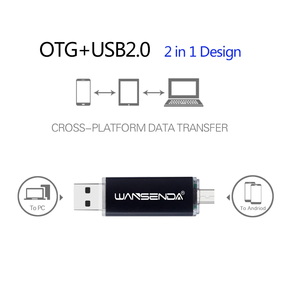 WANSENDA 32GB USB Flash Drive 2 IN 1 OTG USB 2.0 & MicroUSB Pendrive 256GB 128GB 64GB U Disk 8GB Dual Port Cle Memory Stick