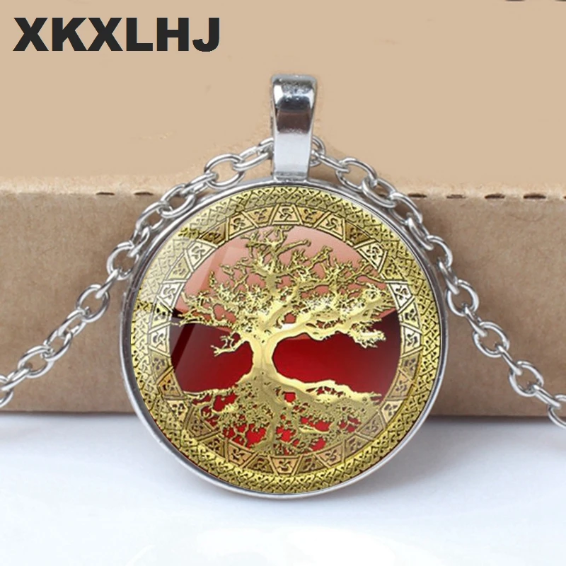 XKXLHJ 2018 New Life Tree Art Photo Tibet Bullion Glass Pendant Chain Necklace Jewelry