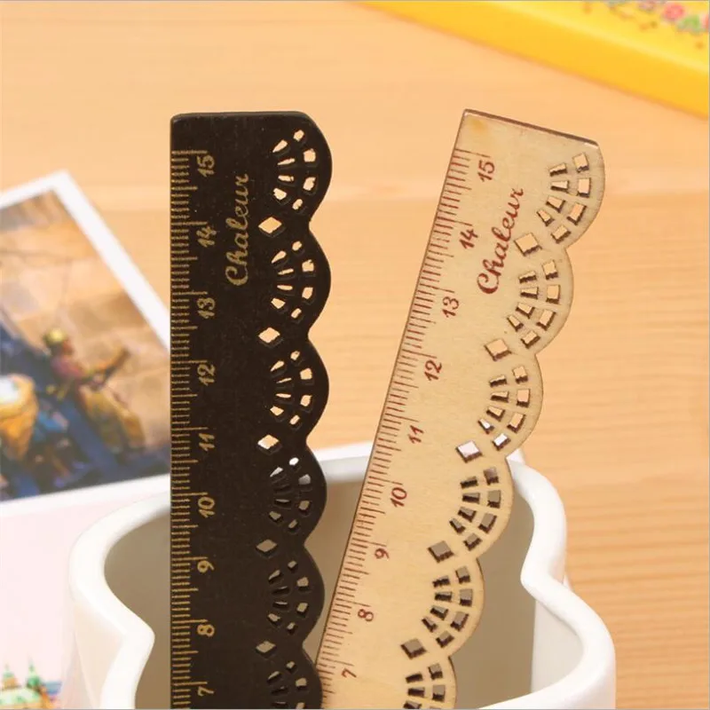 1Pcs Stationery Retro Style Lace Wood Ruler Scale Ruler 15Cm Test Scale Student Stationery