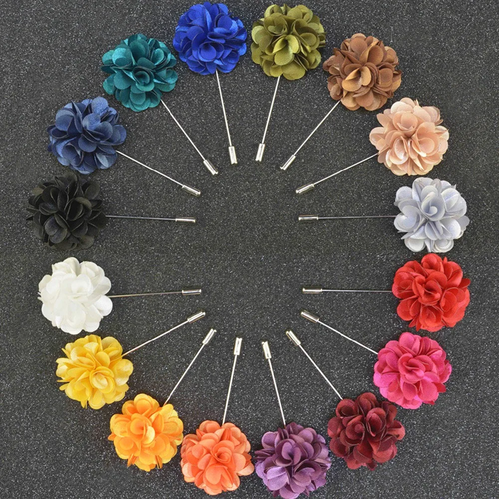 Handgemachten männer Broschen Floral Revers Pin für Männer Anzug Lange Neddle Stoff Blume Brosche Pins für Hochzeit Mode Herren schmuck