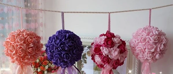 HOT SALE!!! 6pcs X (20cm) FOAM ROSE BALL w/ribbon hanger  in 3 colors, WEDDING DECORATION ,HANGING