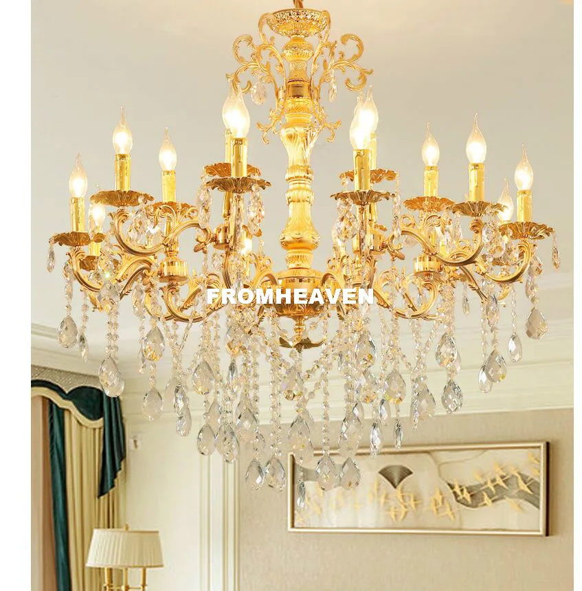 European Modern Lustres Chandelier Genuine Golden Color Crystal Chandelier E14 LED Alloy High Quality Chandelier