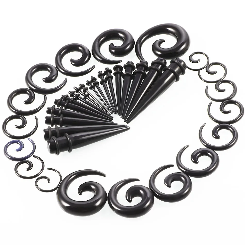 36pcs Body Jewelry Acrylic Spiral Taper Tunnel Ear Stretcher Plugs Expanders Pircing Jewelry 14G-00G Black White Ear Plugs