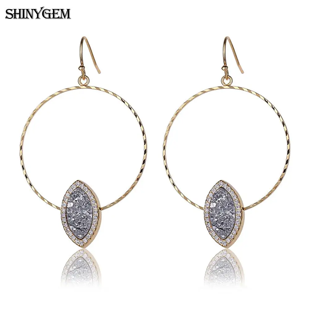 

ShinyGem Exaggerated Big Hollow Evil Eye Earrings Natural Druzy Gem Stone For Women