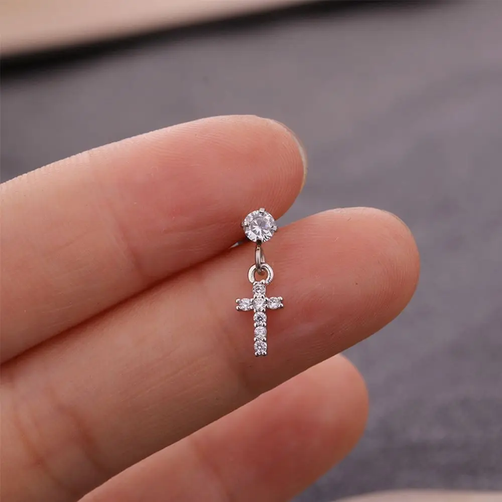 Crystal Ear Tragus Ear Cartilage Piercing Earring Heart Star Cross Dangle Piercing Earring Stainless Steel Helix Cartilage Studs