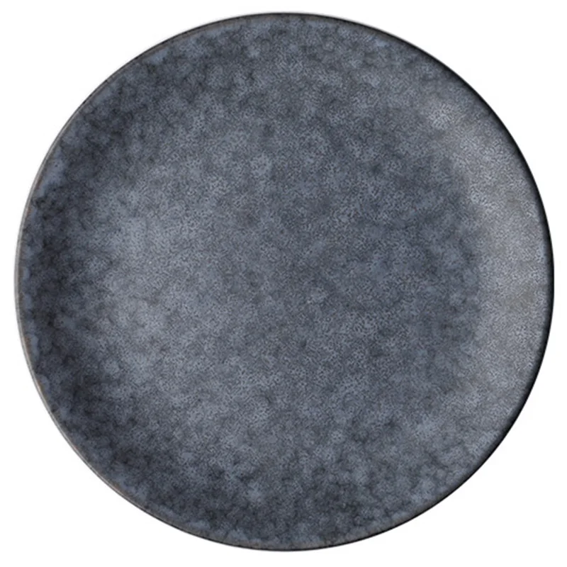 Kinglang Round Dinner Plate Home Use Ceramic Dish Grey Marble Color Solid Plate Wholesale