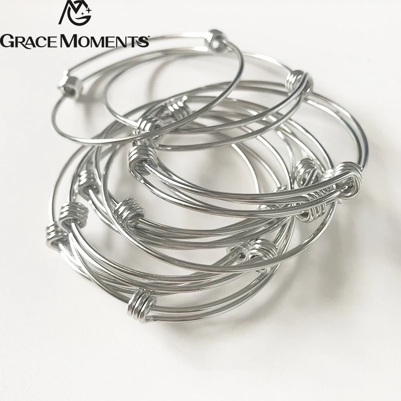 4pcs/lot GRACE MOMENTS Stainless Steel 60mm Blank Bangle Bracelet 1.8mm Thick Expandable Wire Bracelet Accessory DIY Jewelry