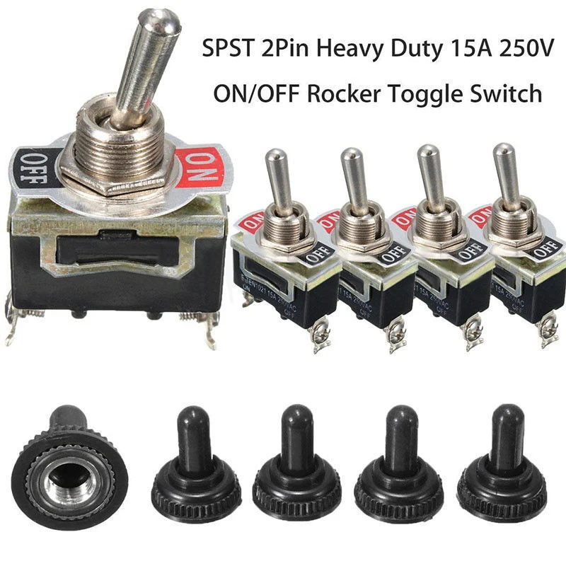 

5pcs SPST 2Pin Car Boat 15A 250V ON/OFF Rocker Toggle Switch+Waterproof Boot HOT